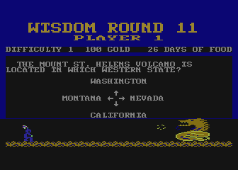 Trivia Quest (Atari 8-bit) screenshot: As can be expected, the focus of the questions are often the United States