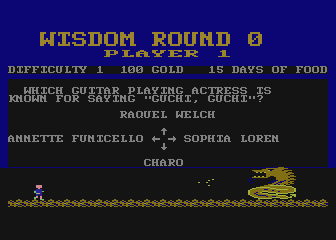 Trivia Quest (Atari 8-bit) screenshot: First wisdom round