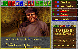 Castles II: Siege & Conquest (DOS) screenshot: CD Rom Version: An adviser.