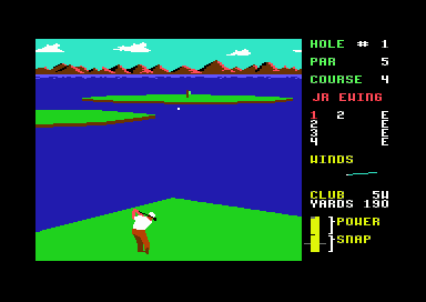 Leader Board (Commodore 64) screenshot: First hole, course 4. I try to take the direct route to the hole