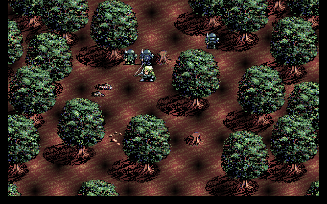 Nana Eiyū Monogatari II (PC-98) screenshot: Battle in a forest
