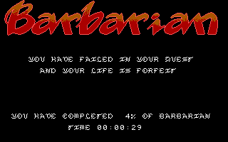 Barbarian (DOS) screenshot: Game over (EGA/Tandy/MCGA)
