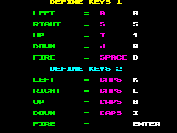 Quartet (ZX Spectrum) screenshot: Define keys
