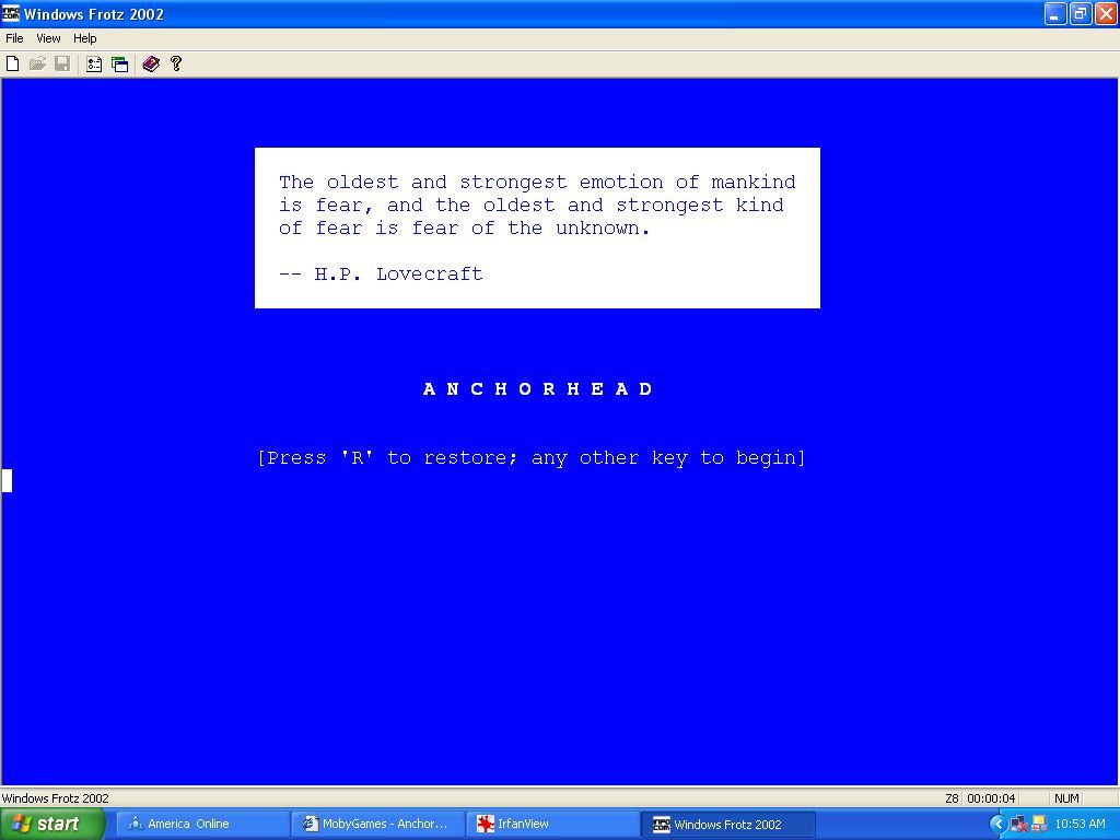 Anchorhead (Z-machine) screenshot: Title Screen