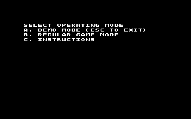 Night Mission Pinball (v3.0) (DOS) screenshot: Operating mode selection screen