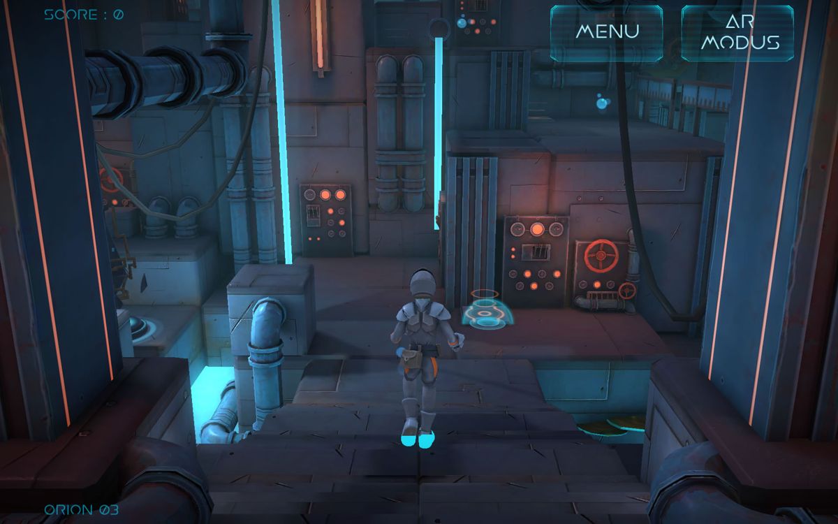 Buck: The Game (Android) screenshot: There is an orange glowing jump pad up ahead.
