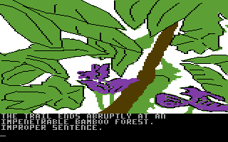 Amazon (Commodore 64) screenshot: In the jungle... The mighty jungle... The lion sleeps tonight... (STOP THAT SONG!)