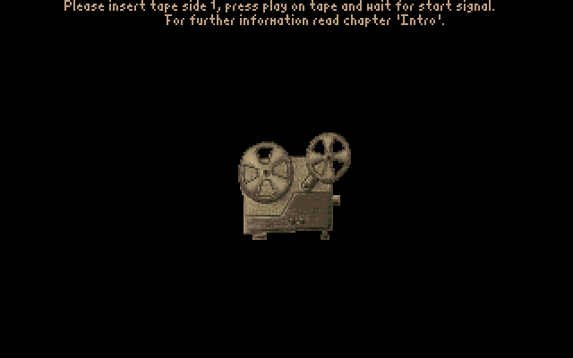 Berlin 1948 (DOS) screenshot: Like the Amiga version, the DOS version intro and certain sections of the game require the cassette tape included in the box for audio