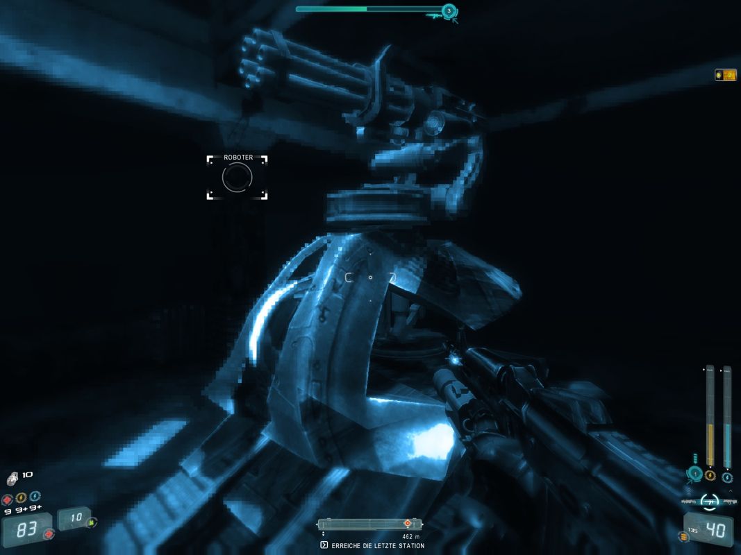 Scorpion: Disfigured (Windows) screenshot: Like water that robot disturbs the electrical system of my suit.