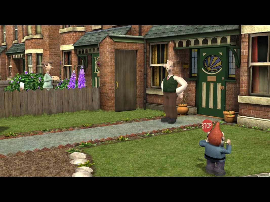 Wallace & Gromit in Fright of the Bumblebees (Windows) screenshot: Wallace going for a stroll in the garden.