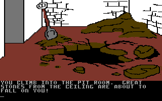 Amazon (Commodore 64) screenshot: The city is collapsing! Let's get out of here!