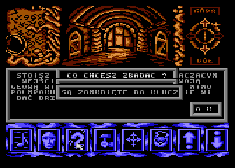 Barahir (Atari 8-bit) screenshot: Fumbling with some doors inside the castle