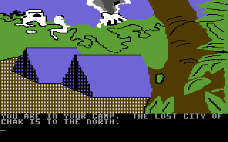 Amazon (Commodore 64) screenshot: Camp in the morning.