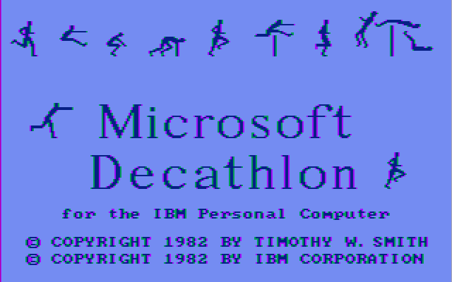 Olympic Decathlon (PC Booter) screenshot: Title screen (CGA w/Composite Monitor)