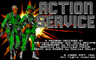 Combat Course (DOS) screenshot: "Action Service" title screen (EGA).