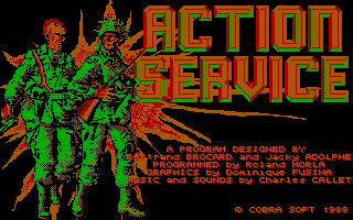 Combat Course (DOS) screenshot: "Action Service" title screen (CGA).