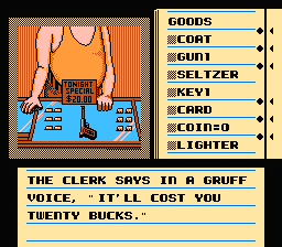 Deja Vu: A Nightmare Comes True!! (NES) screenshot: Buying a weapon