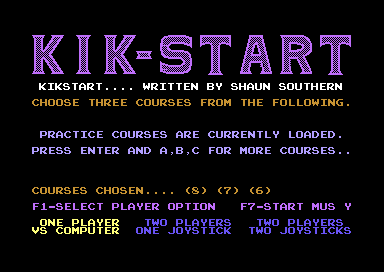 Kikstart: Off-Road Simulator (Commodore 128) screenshot: Title screen