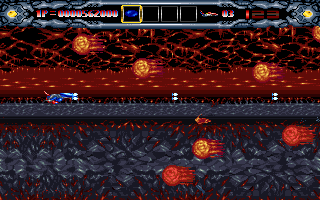 Illusion Blaze (DOS) screenshot: Dark volcanic area