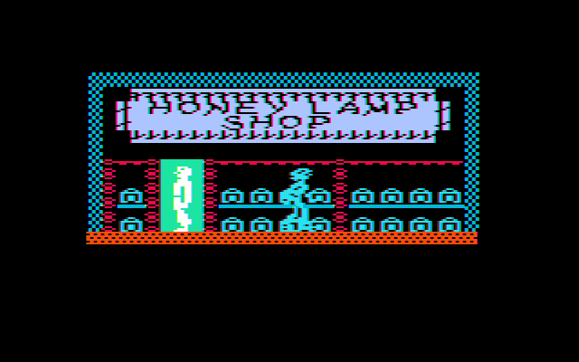 Below the Root (PC Booter) screenshot: And in this room, there are Honey Lamps. (CGA w/Composite Monitor)
