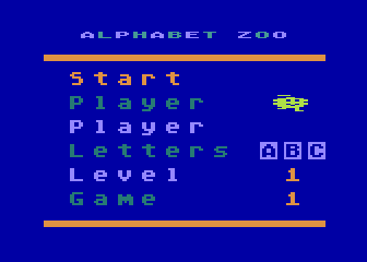 Alphabet Zoo (Atari 8-bit) screenshot: Main menu
