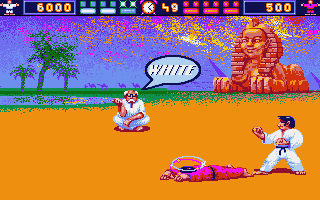 World Karate Championship (Atari ST) screenshot: Red player knocked out