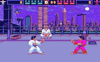 World Karate Championship (Atari ST) screenshot: Getting ready to fight in one of many different locations