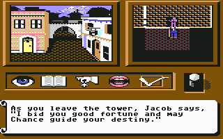 Tangled Tales (Commodore 64) screenshot: Out in the town