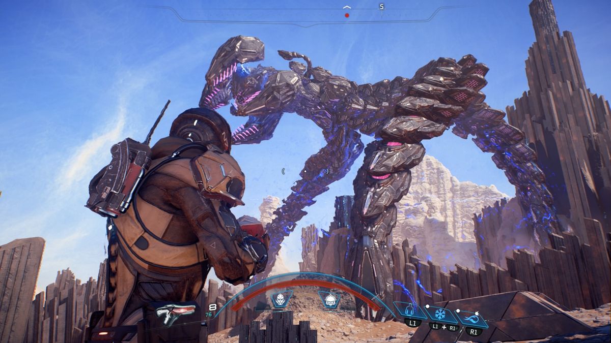 Mass Effect: Andromeda (PlayStation 4) screenshot: Boss battle with Architect on Eledaan
