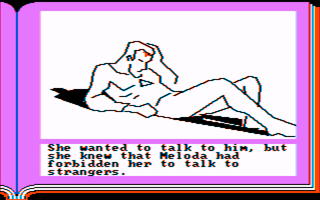 Gamma Force in Pit of a Thousand Screams (PC Booter) screenshot: A stranger that Elena found. (CGA w/Composite Monitor)