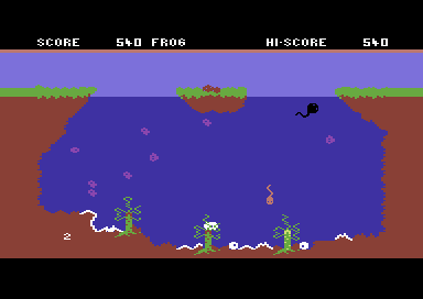 Savage Pond (Commodore 64) screenshot: A worm is falling through the water.