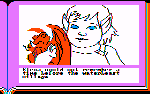 Gamma Force in Pit of a Thousand Screams (PC Booter) screenshot: Elena's childhood (CGA w/Composite Monitor)