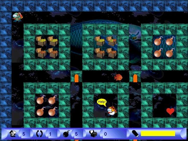 Archibald Arcade Diver (Windows) screenshot: The start of level one<br>The yellow bar in the bottom right shows the air supply - better keep an eye on that