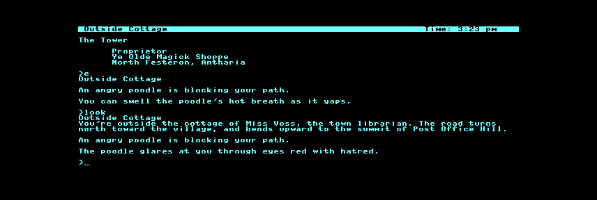 Wishbringer (Commodore 128) screenshot: Fierce poodle