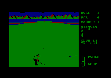 Leader Board (Amstrad CPC) screenshot: Ready to begin on the first hole.