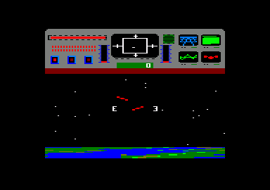 Star Raiders II (Amstrad CPC) screenshot: Flying enemies attacking.