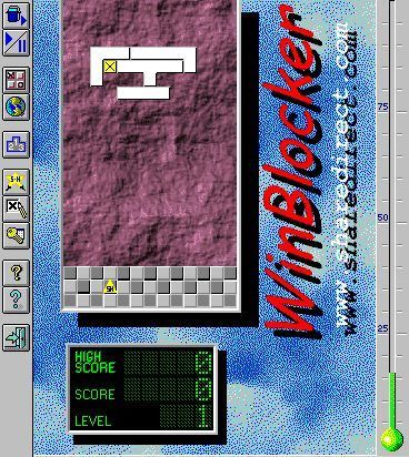 Winblocker (Windows 3.x) screenshot: The first brick has been fired and has filled in a small gap.