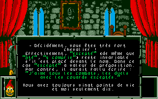 Le Labyrinthe d'Errare (Atari ST) screenshot: Some questions are very difficult and based on very obscur French grammar rules.
