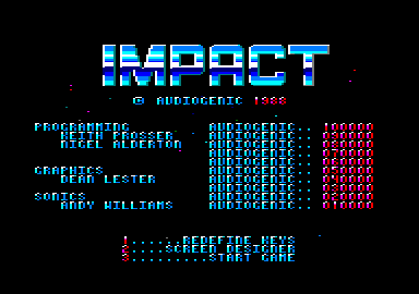 Blockbuster (Amstrad CPC) screenshot: Title screen, main menu, credits and high score