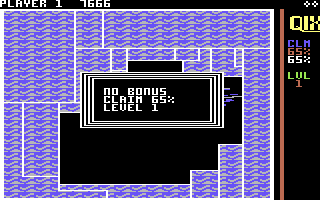QIX (Commodore 128) screenshot: Level one complete