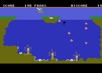 Savage Pond (Atari 8-bit) screenshot: The dragonfly is flying over.