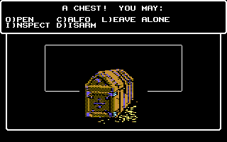 Wizardry V: Heart of the Maelstrom (Commodore 128) screenshot: A chest!