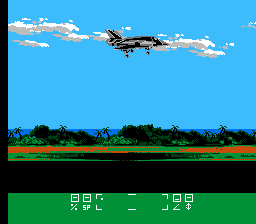 Stealth ATF (NES) screenshot: Don't worry, you won't have to land in that aircraft carrier...