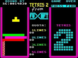 Tetris 2 (ZX Spectrum) screenshot: Round 07 - three lines blocking a way down