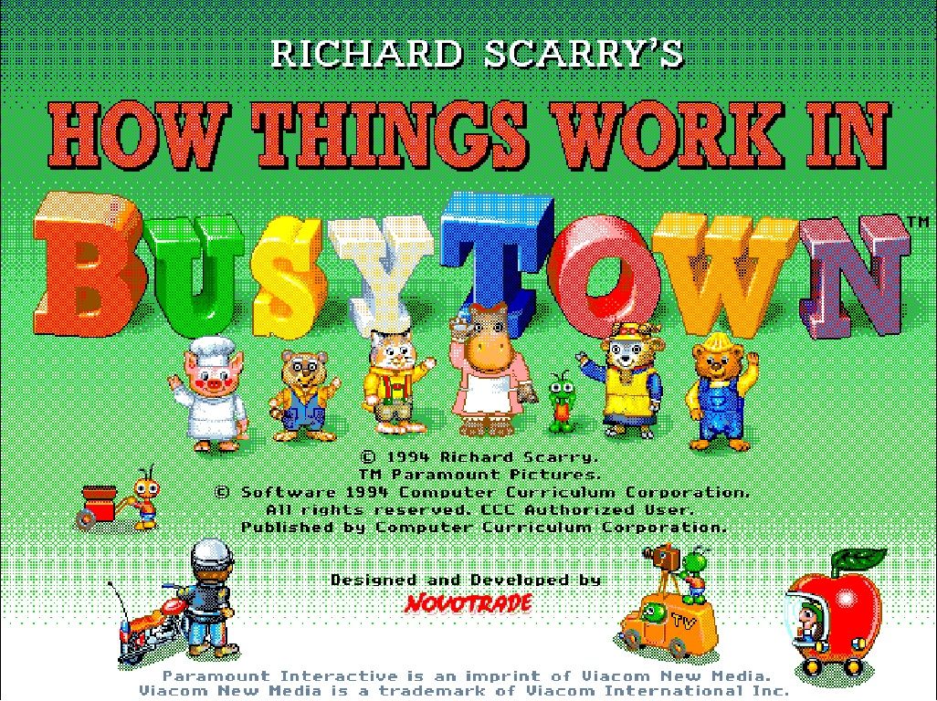 Richard Scarry's How Things Work in Busytown (DOS) screenshot: The title screen.