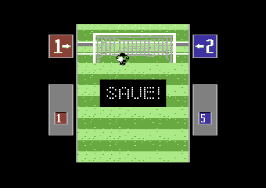 4 Soccer Simulators (Commodore 64) screenshot: Goalkeeping. Saved!