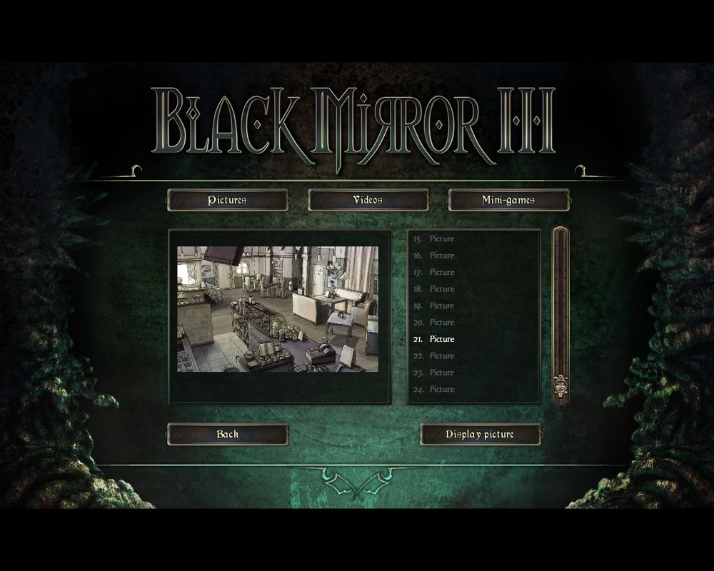 Black Mirror III: Final Fear (Windows) screenshot: Extras that can be unlocked during the game.