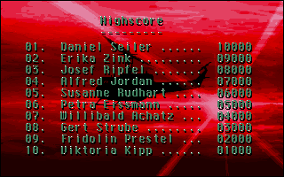 Helicopter Mission (DOS) screenshot: Highscore list.