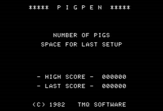 Pig Pen (Apple II) screenshot: Main Menu