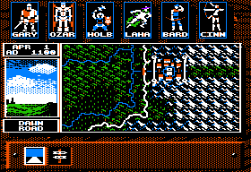 Knights of Legend (Apple II) screenshot: Outside the town